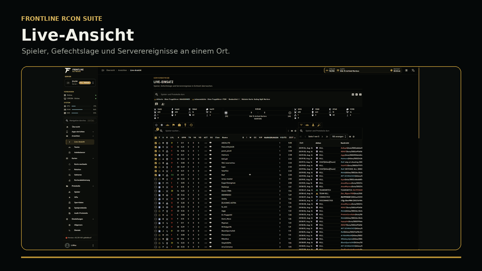 Live-Ansicht der Frontline RCON Tool
