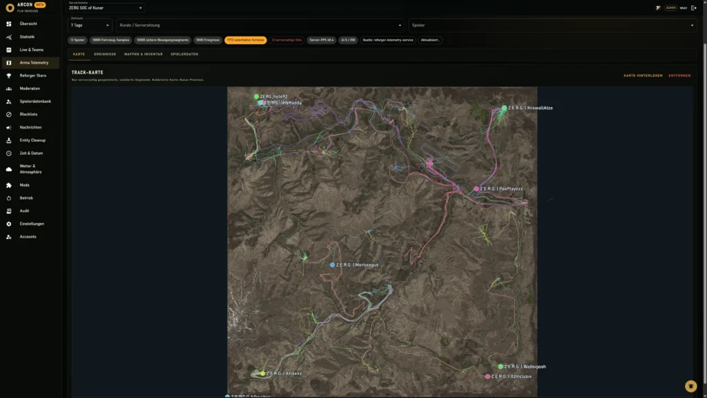 ARCON Dashboard fuer Arma Reforger Serververwaltung
