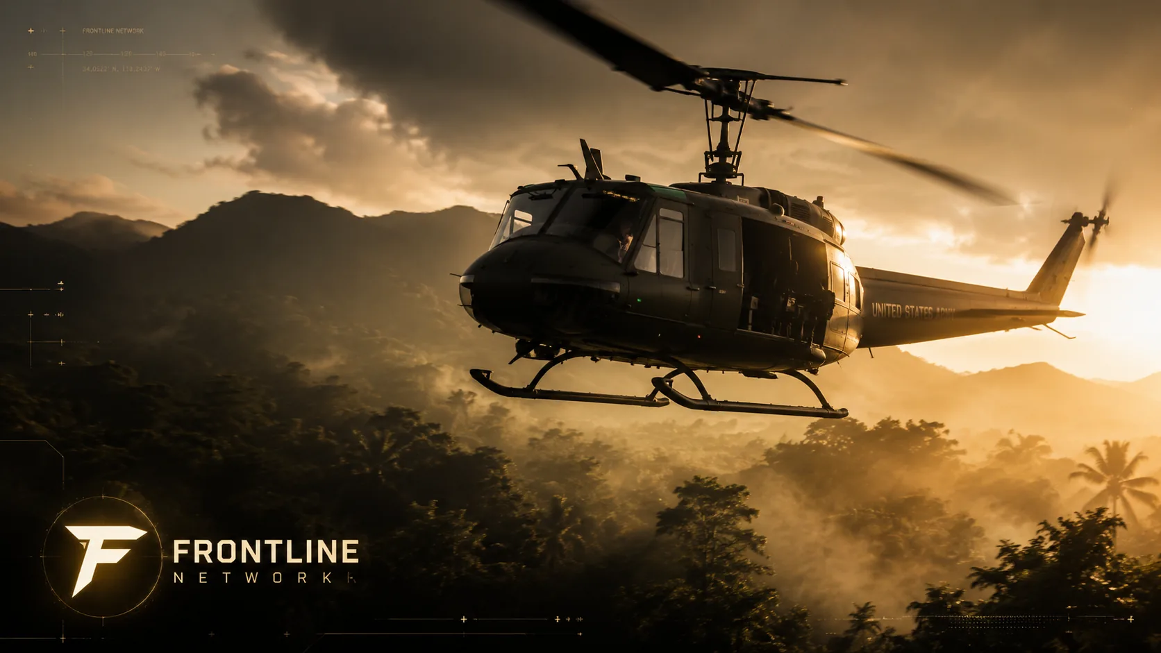 Militärhubschrauber über einer dichten Dschungellandschaft